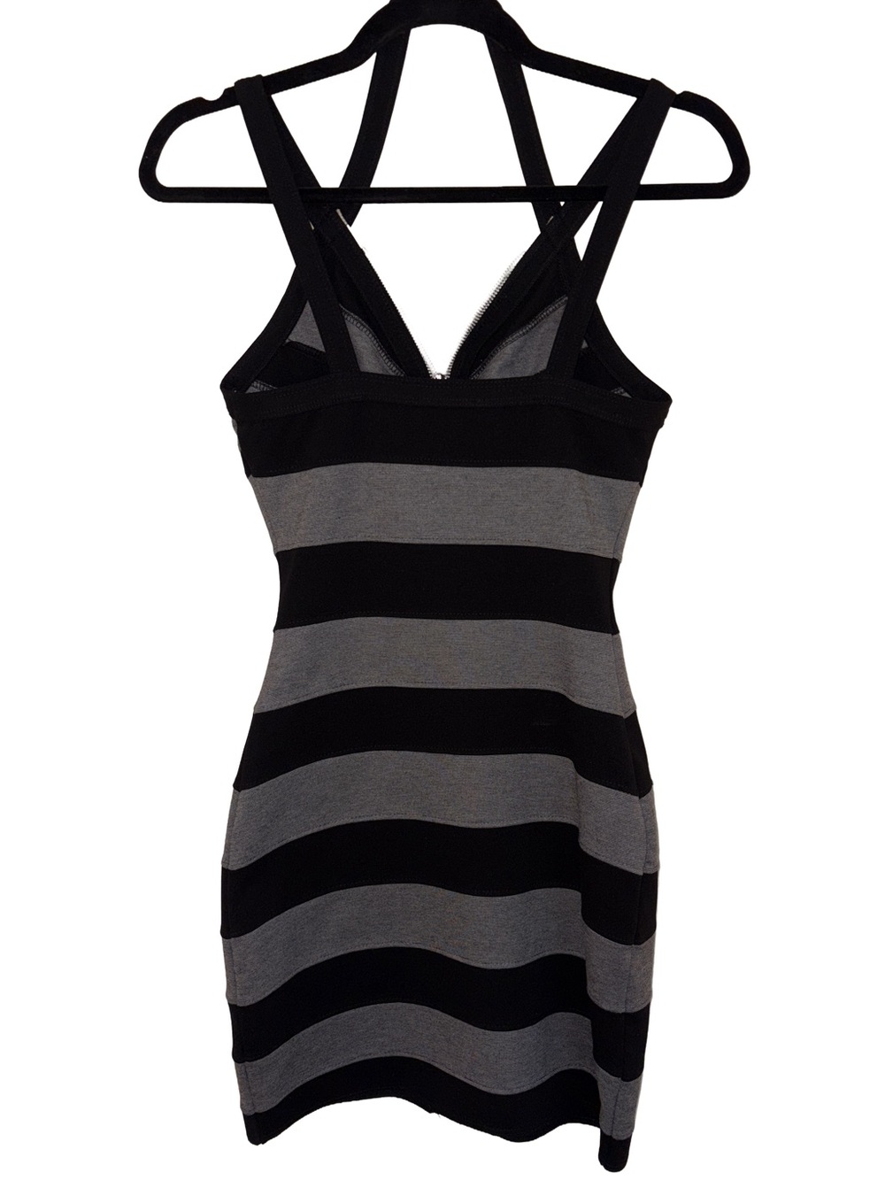 bebe Black & Gray Striped Bodycon Mini Dress Exposed Zipper Size S - Picture 4 of 9